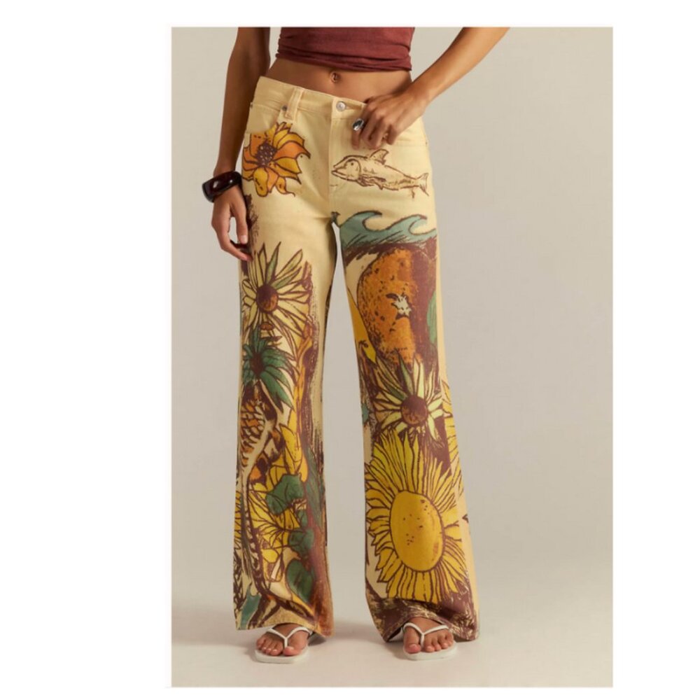 Free People We The Free Tinsley Printed Jeans “Beach Scene” - Picture 14 of 15